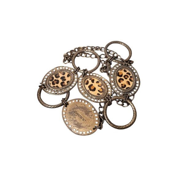 Chico's Leopard Concho Chain Belt Animal Adjustable Medallion Link Calf Hair OS - Picture 1 of 11